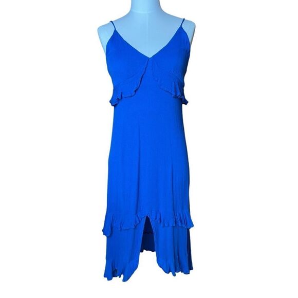 Lulus Island time Blue Ruffled Midi Dress Size Large - Picture 3 of 10